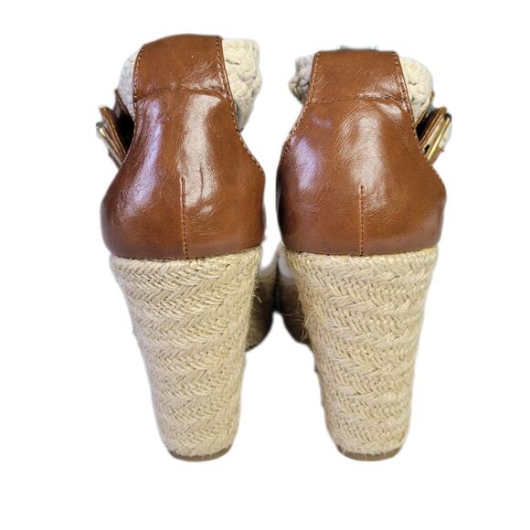 Brash Neutral Beige Ivory Crochet Straps Wedge Espadrille Sandals sz 9 - Picture 4 of 8
